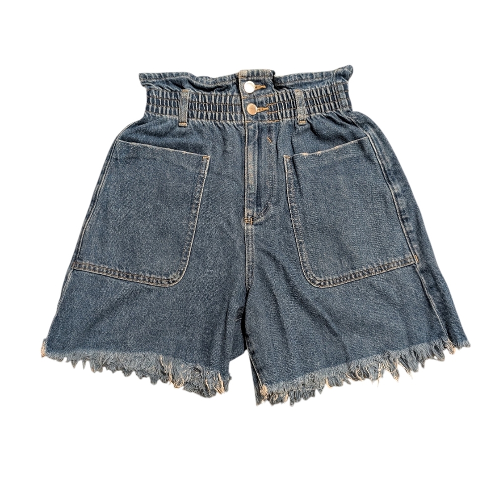 Zara Paper Bag High-Waisted Denim Shorts